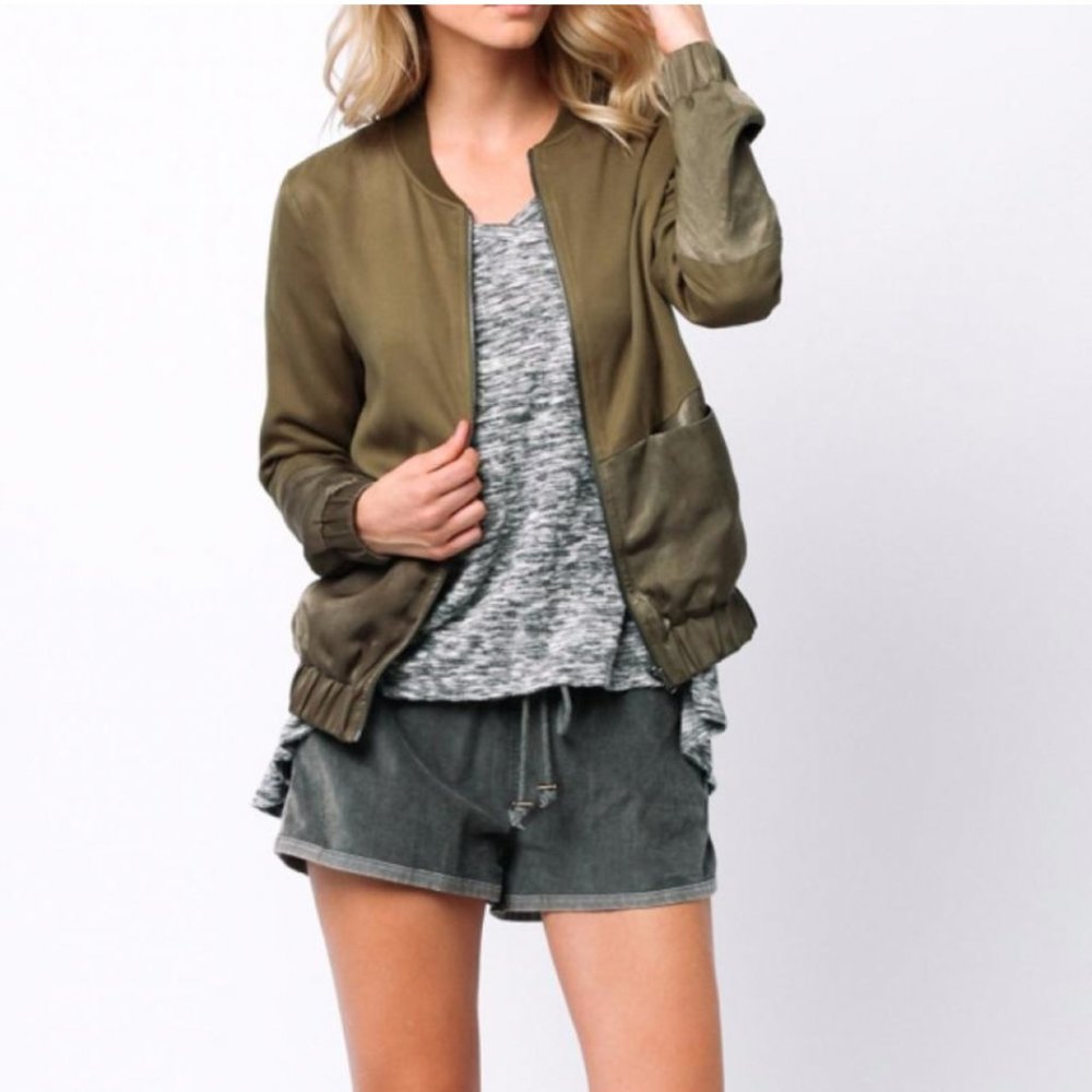 Ethereal Olive Two-Tone Bomber Jacket
